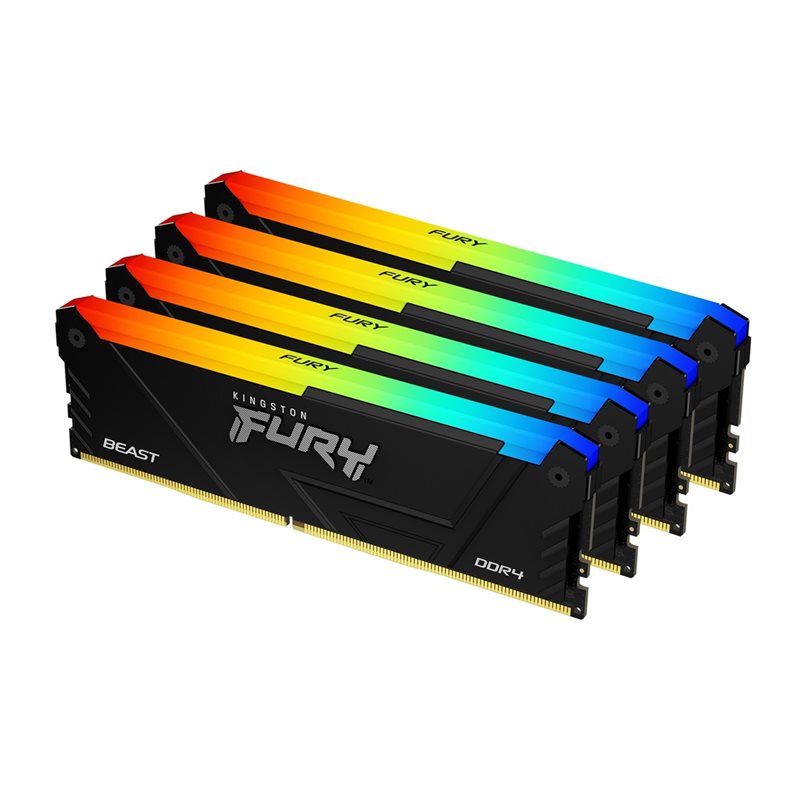 Kingston 64GB (4 x 16GB) FURY Beast DDR4 RGB, 3600MHz, CL18, 1.35V, musta