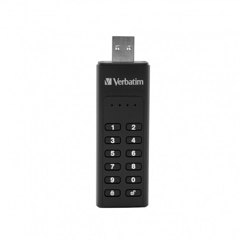 Verbatim 64GB Keypad Secure, laitesalattu 3.2 Gen1 USB-A -muistitikku, PIN-näppäimistöllä, musta