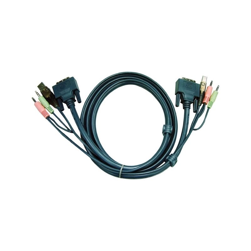 Aten KVM-kaapeli DVI-I/2x3,5mm/USB A-DVI-I/2x3,5mm/USB B, u-u, 1,8m