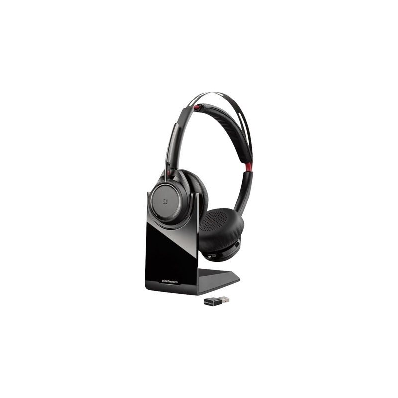 Poly Voyager Focus UC B825, Bluetooth kuulokkeet mikrofonilla, sisältää latausjalustan, musta