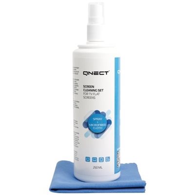 Qnect Cleaning Screen Clean Set Spray -puhdistussarja, sis. 250ml suihkeen + mikrokuituliinan