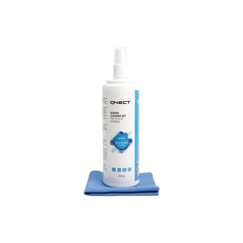 Qnect Cleaning Screen Clean Set Spray -puhdistussarja, sis. 250ml suihkeen + mikrokuituliinan