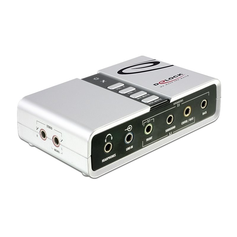 DeLock USB Sound Box 7.1, ulkoinen äänikortti, hopea/musta