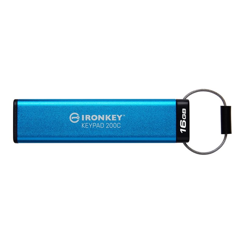 Kingston 16GB IronKey Keypad 200C, laitesalauksella varustettu USB-C-flashmuisti, sininen/musta