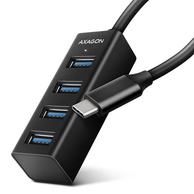 AXAGON 4-porttinen 3.2 Gen1 USB-C-hubi, 0,2m, musta