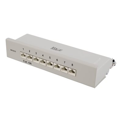 Deltaco Kytkentäpaneeli pöydälle/seinälle, 8x Cat6a, 10Gbps, Krone-rimat, 22-26AWG, harmaa