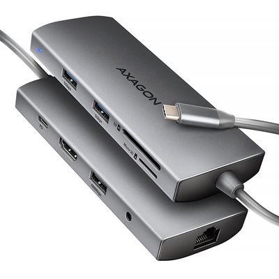 AXAGON 3.2 Gen1 USB-C 9-in-1 -telakka, harmaa