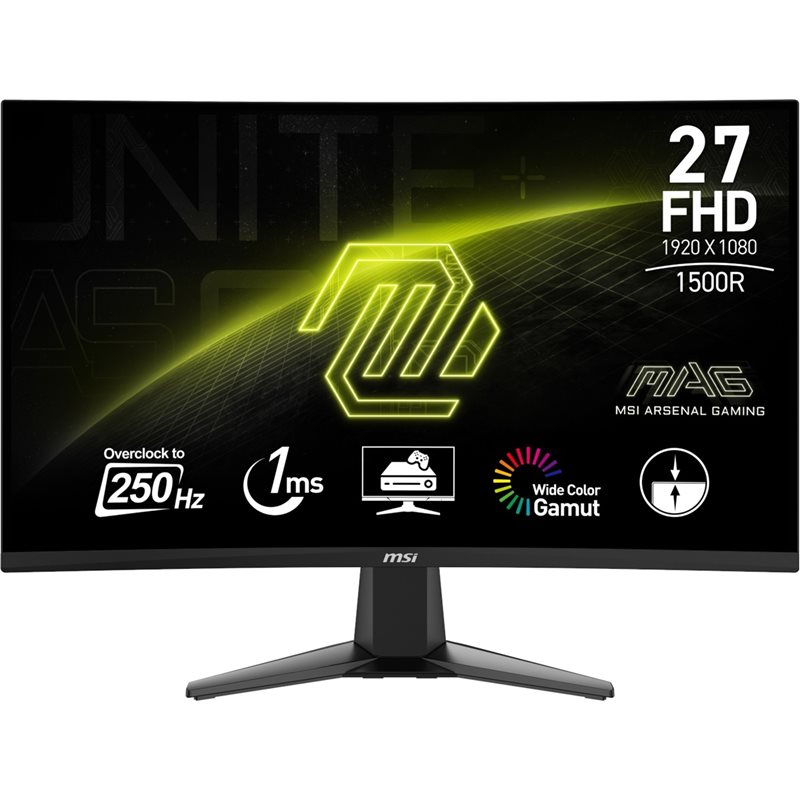 MSI 27" MAG 27C6X, kaareva 250Hz (OC) Full HD -pelimonitori, musta (Tarjous! Norm. 240,90€)