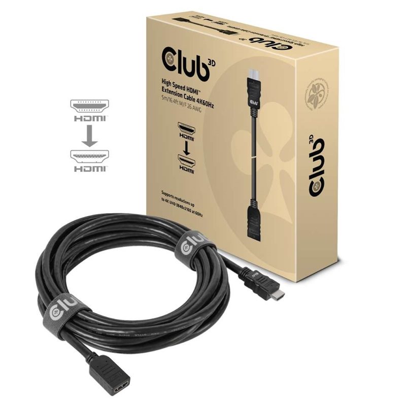 Club 3D 2.0 HDMI -näyttöjatkokaapeli, 5m, musta