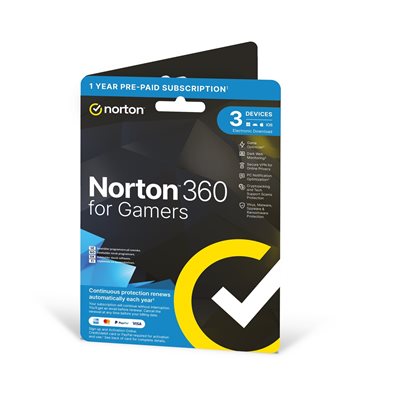 Norton 360 for Gamers lisenssi, 1 vuosi 3 laitetta
