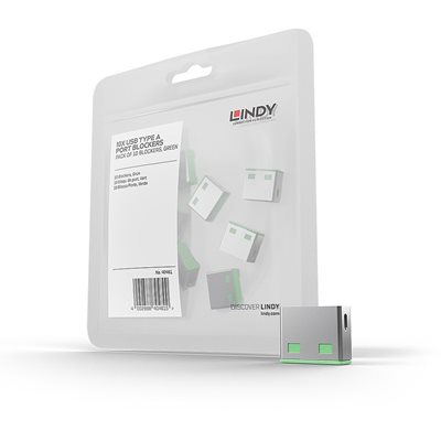 Lindy USB-A Port Blocker, 10kpl, vihreä/harmaa