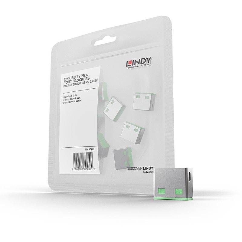 Lindy USB-A Port Blocker, 10kpl, vihreä/harmaa