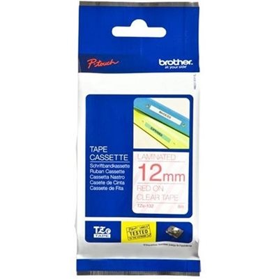 Brother TZE132 12 RED ON CLEAR