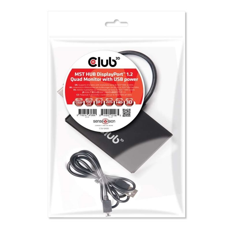 Club 3D DisplayPort-jakaja, 1 tulo - 4 lähtöä (Poistotuote! Norm. 119€)
