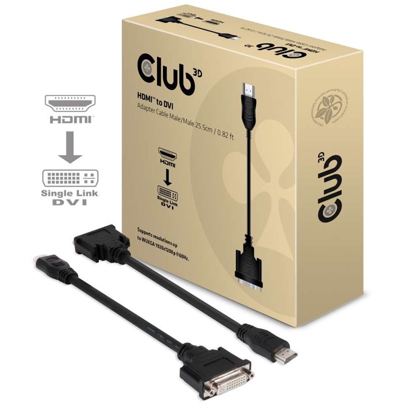 Club 3D HDMI to DVI-D Single Link, passiivinen näyttösovitin, musta