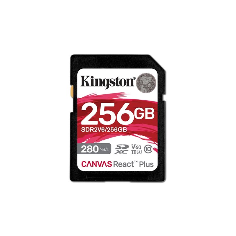 Kingston 256GB Canvas React Plus V60 SD, SDXC-muistikortti, UHS-II/U3/V60, jopa 280/100 MB/s