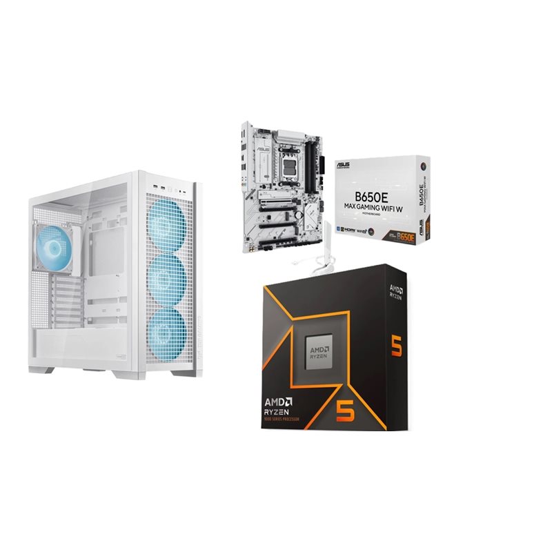 Asus TUF Gaming GT302 ARGB White + Ryzen 5 9600X + B650E MAX GAMING WIFI W -tuotepaketti