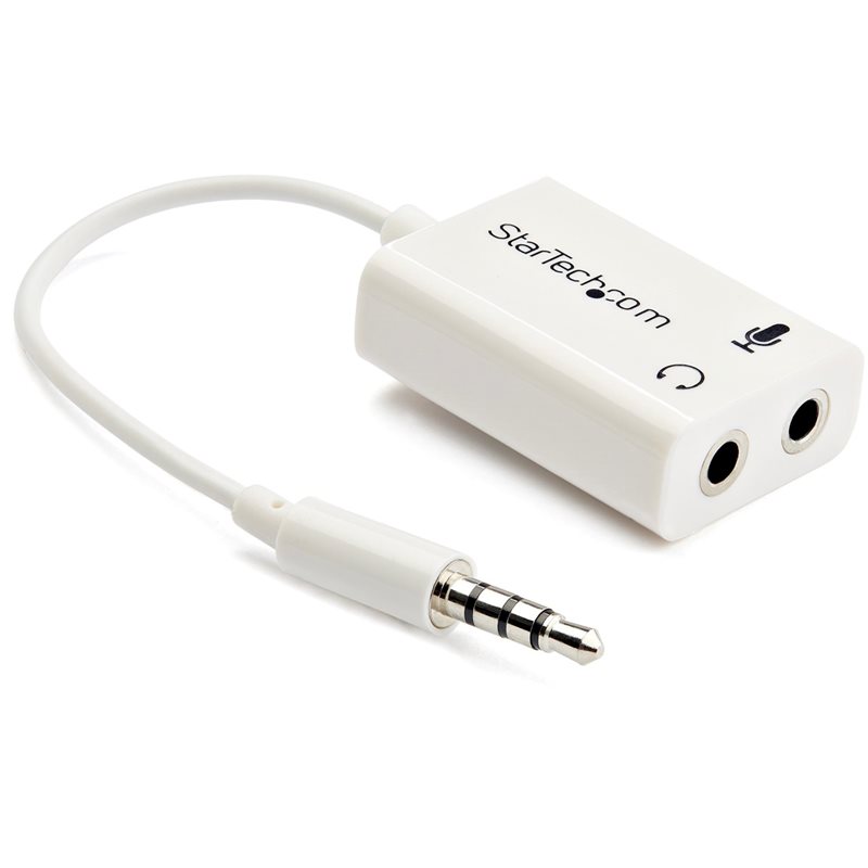 StarTech.com 3,5mm uros -> 2x 3,5mm mikrofoni/stereo naaras -adapterikaapeli, 4-pin, valkoinen
