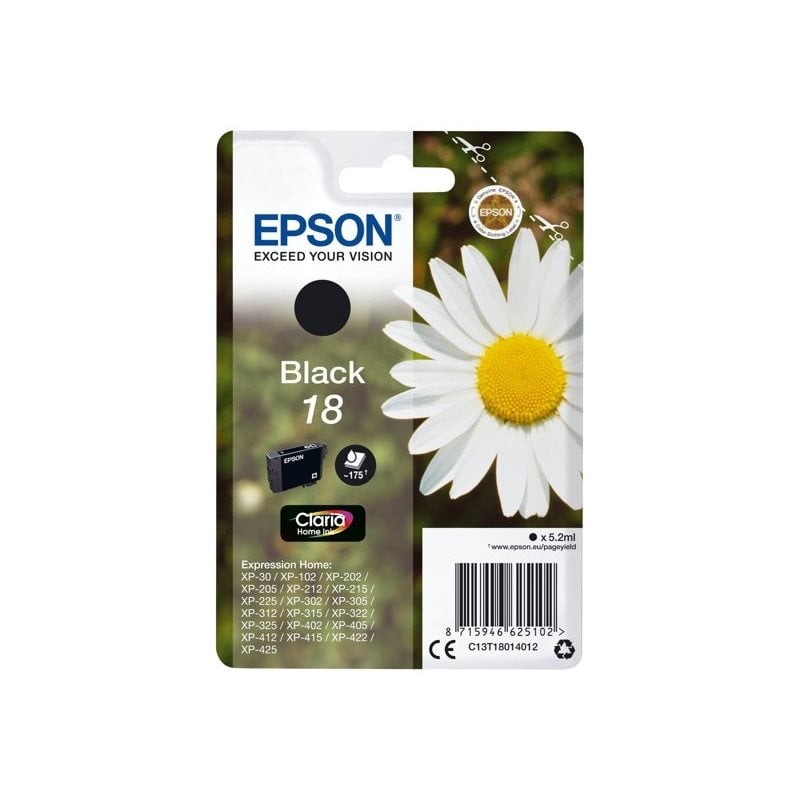 Epson 18 Claria Home Ink Daisy -väriainekasetti, musta (SEC)