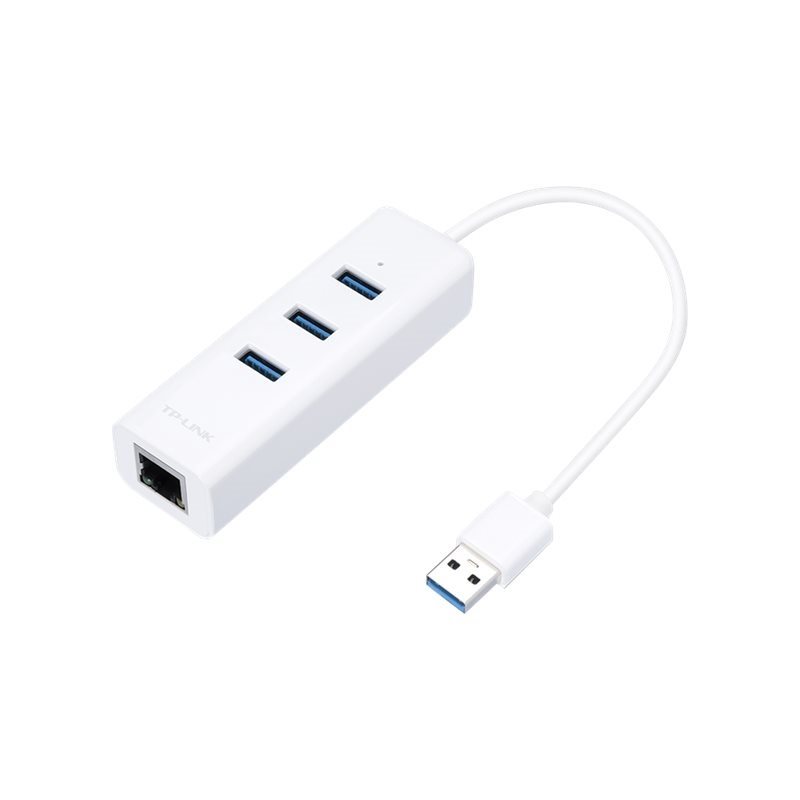 TP-Link UE330, 3-porttinen USB 3.0 -hubi + Gigabit Ethernet -adapteri, valkoinen