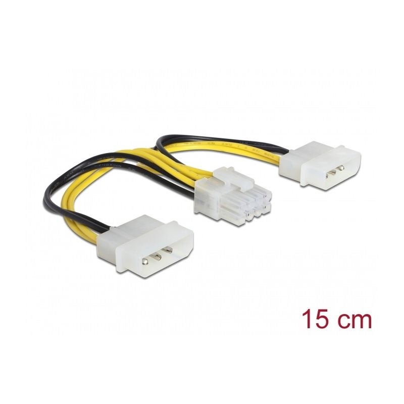DeLock Power cable 2 x 4 pin Molex male > 8 pin EPS male 15 cm