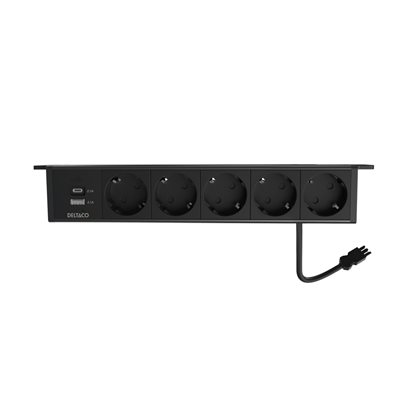 Deltaco Virtapaneeli pöydän alareunaan, 5x Schuko + USB A/C, GST18-liitännällä, musta
