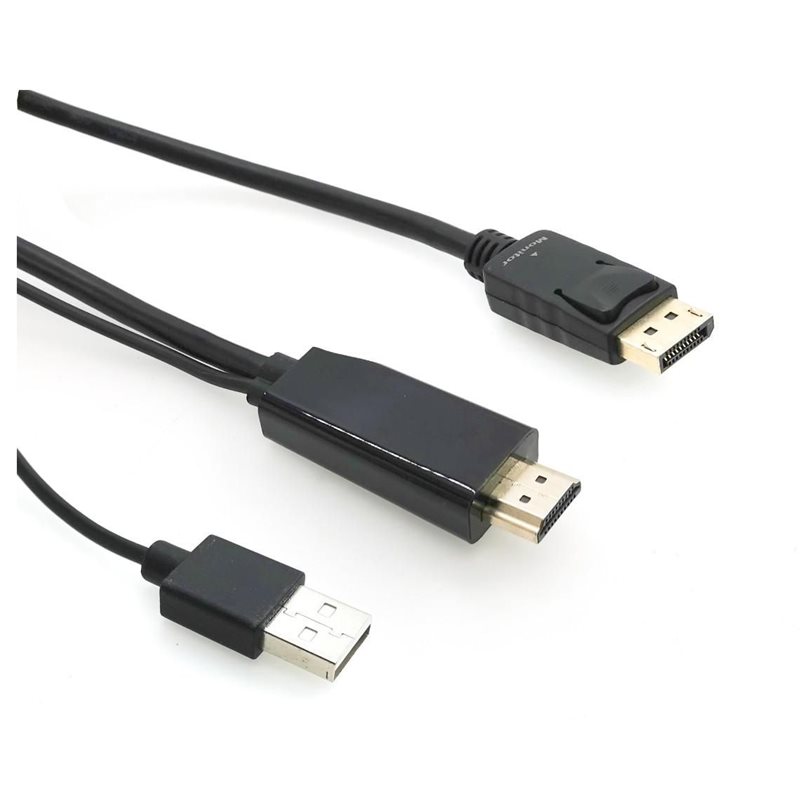 MicroConnect HDMI -> DisplayPort aktiivinen adapterikaapeli, USB-A lisävirralla, 2m, musta