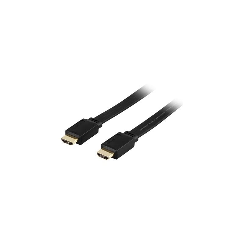 Deltaco 2.0 HDMI -näyttökaapeli, litteä, 2m, musta
