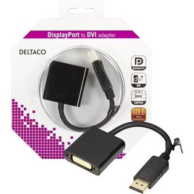 Deltaco DisplayPort - DVI-D Single Link sovitin, 0,2m, musta