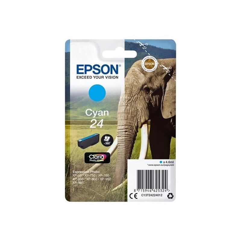 Epson 24 Claria Photo HD Ink Elephant -väriainekasetti, syaani