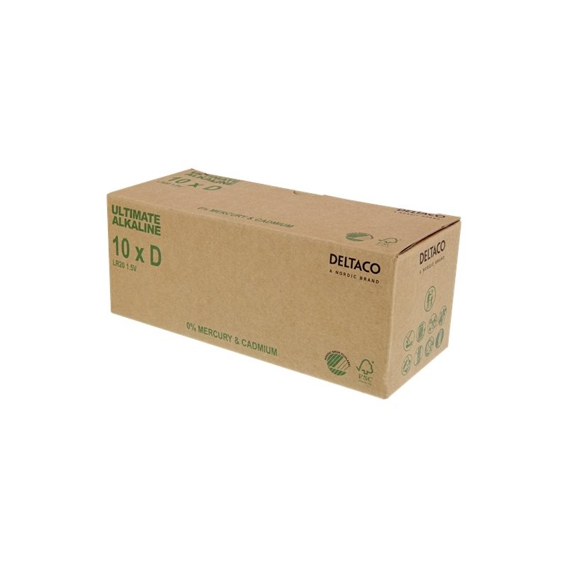 Deltaco Ultimate Alkaline D-paristo, 10 pariston pakkaus, bulk-pakkaus (Poistotuote! Norm. 23,90€)