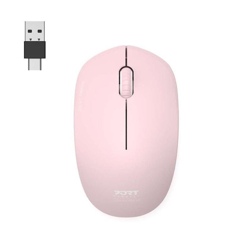 Port Designs Wireless Collection Mouse, USB-A+C, Blush
