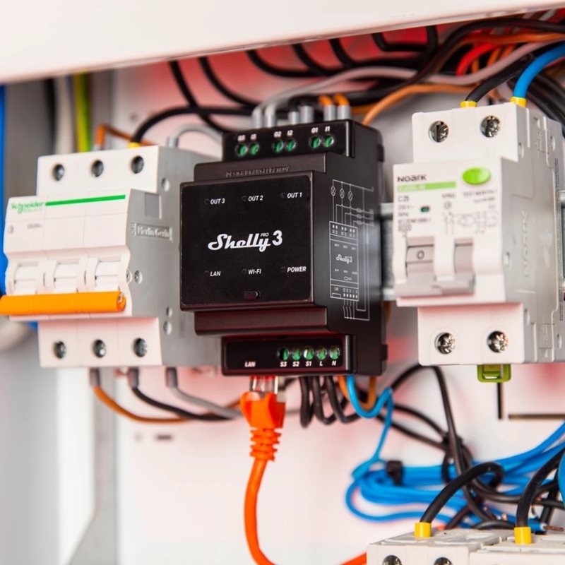 Shelly Pro 3, WiFi/LAN rele DIN-kiskoon, 3x 230VAC @ 16A, maksimikuorma 48A - Kuva 2