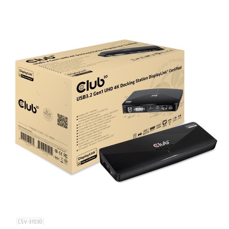 Club 3D 3.2 Gen1 USB-C 11-in-1 -telakka, musta