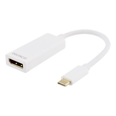 Deltaco (Outlet) USB-C -> DisplayPort -adapteri, uros-naaras, valkoinen