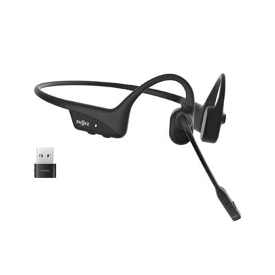 Shokz OpenComm2 UC 2025, langattomat luujohdekuulokkeet mikrofonilla, Bluetooth 5.1, USB-C dongle, musta