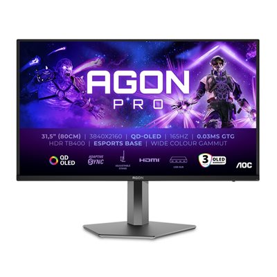 AOC (Outlet) 31,5" AG326UD, 165Hz 4K UHD OLED -pelimonitori, musta/harmaa