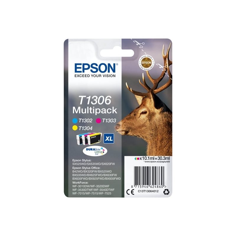 Epson T1306 DURABrite Ultra Stag -väriainekasetti, tri-colour multipack (SEC)