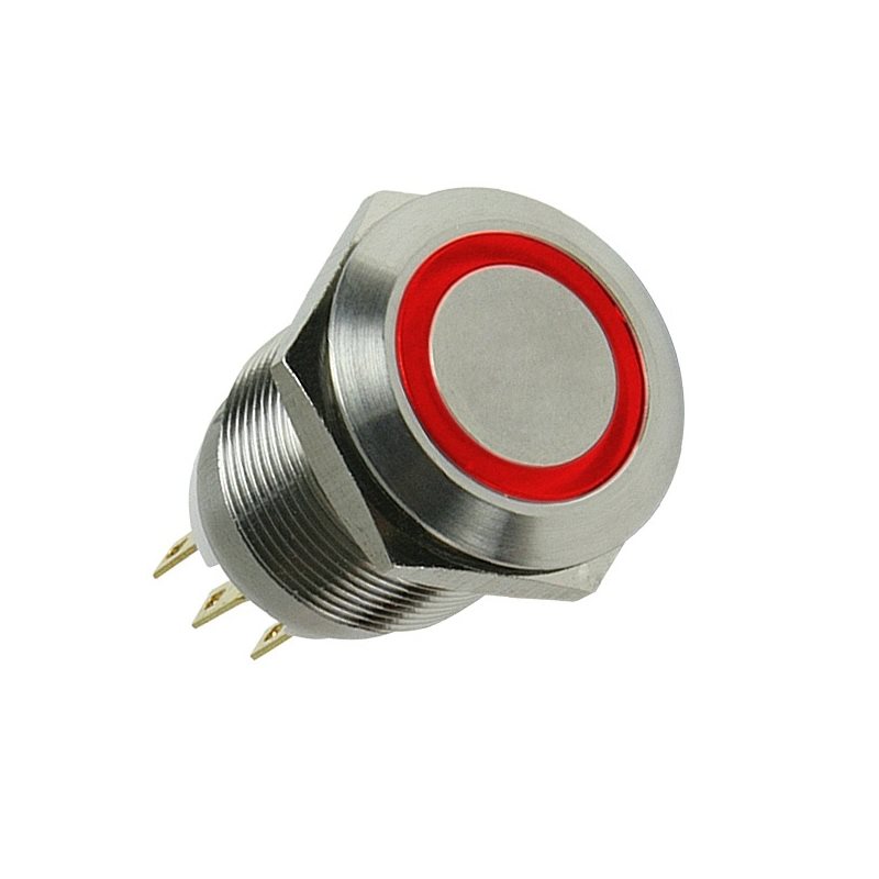 Lamptron Vandalism Push Button -painokytkin, 19mm, Silverline, punainen/hopea