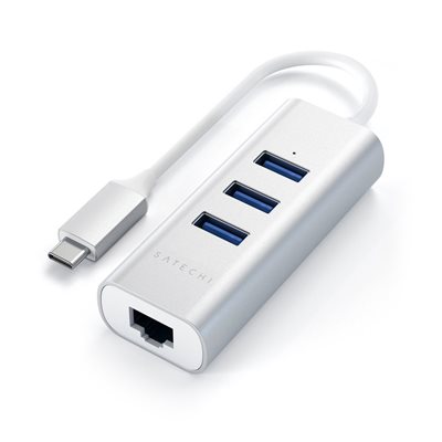 Satechi 4-porttinen 3.2 Gen1 USB-C -hubi, Gigabit RJ-45, hopea