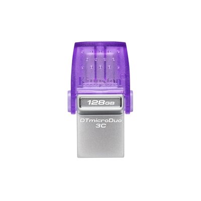 Kingston 128GB DataTraveler microDuo 3C, 3.2 Gen1 USB-A+C -muistitikku, 200 MB/s, violetti