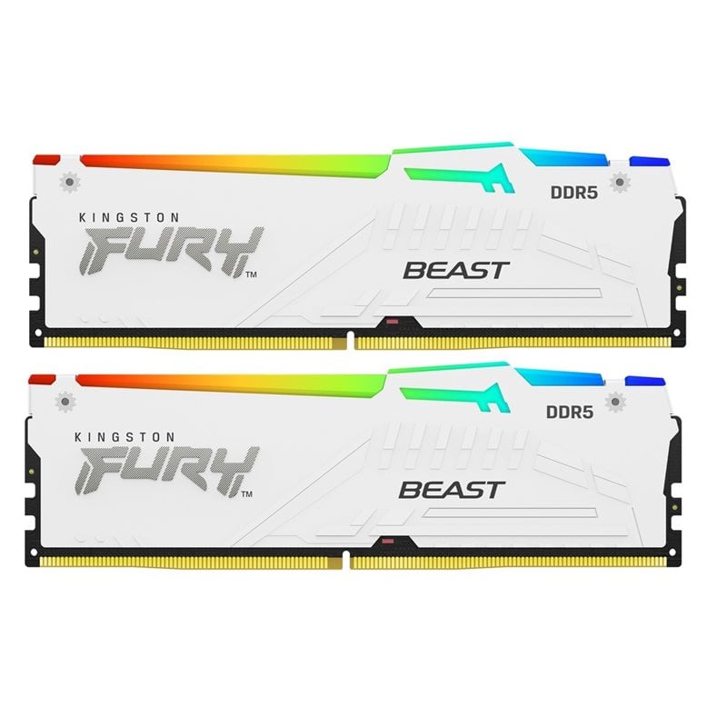 Kingston 32GB (2 x 16GB) FURY Beast White RGB, DDR5 5200MHz, CL40, 1.25V, valkoinen