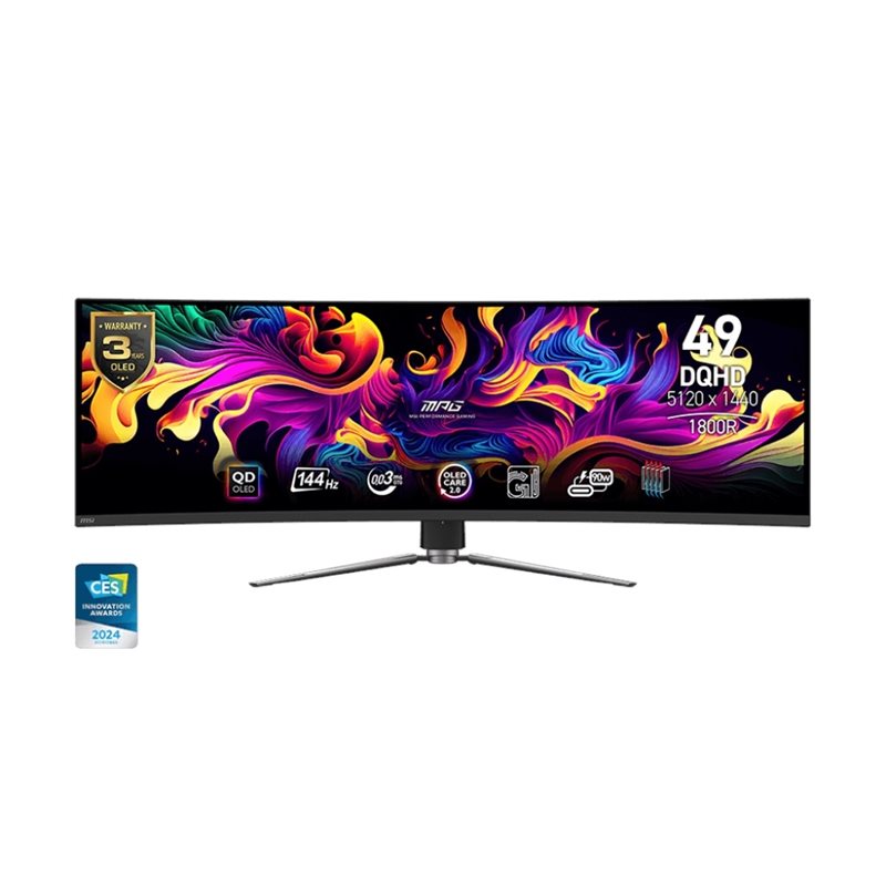 MSI 49" MPG 491CQP QD-OLED, kaareva 144Hz DQHD-pelimonitori, musta