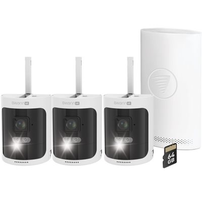 Swann AllSecure4K, akkukäyttöinen NVR-kamerapaketti kolmella kameralla ulkokäyttöön, valkoinen/musta