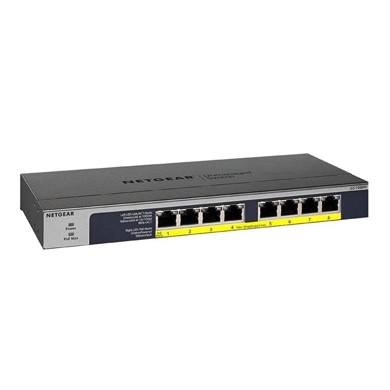 Netgear GS108PP, 8-porttinen Gigabit Ethernet PoE+ hallitsematon kytkin, 123W