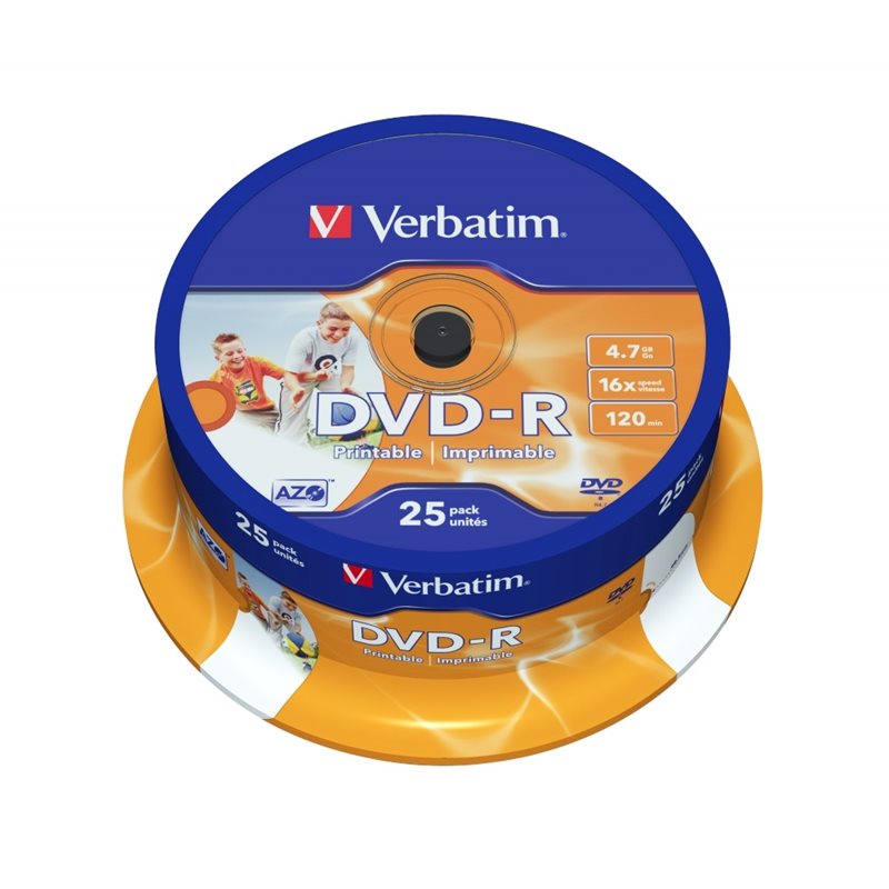 Verbatim DVD+R 4,7GB/120min, 16x, printable, spindle, 25kpl