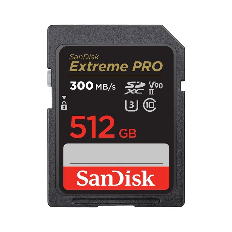 Sandisk 512GB Extreme PRO, SDXC -muistikortti, UHS-II V90 U3, 300/260 MB/s