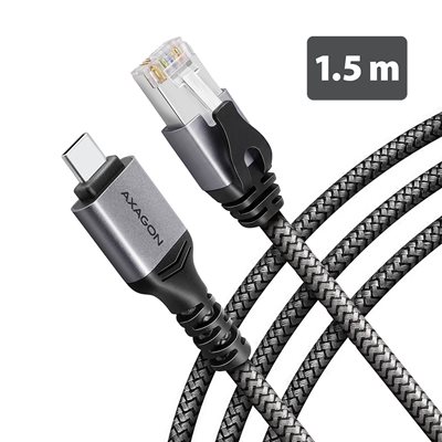 AXAGON USB-C -> RJ-45 Gigabit Ethernet -kaapeli, Cat6, 1,5m, harmaa