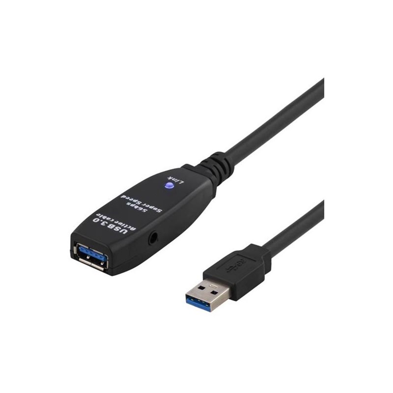 Deltaco 3.0 USB-A -jatkokaapeli, aktiivinen, uros-naaras, 7m, musta