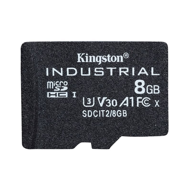 Kingston 8GB Industrial, microSDHC -muistikortti, TLC pSLC, UHS-1 V30 U3 A1, 100/80 MB/s, SD-adapterilla